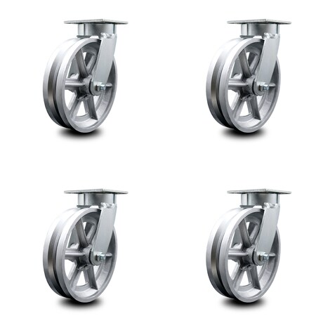 Service Caster 8 Inch Kingpinless V Groove Semi Steel Wheel Swivel Top Plate Caster, 4PK SCC-KP30S820-VGR-4